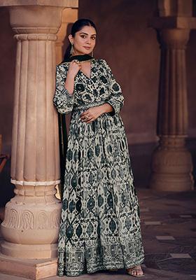 Black And White Embroidered Georgette Kurta Set