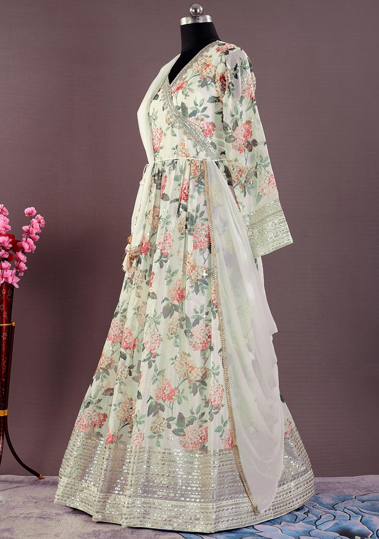 Cream Embroidered Organza Silk Kurta Set - Indya