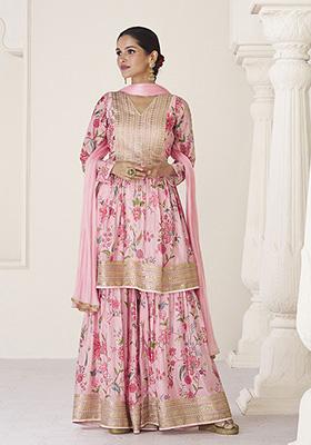 Pink Embroidered Organza Silk Kurta Set