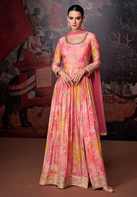 Pink Embroidered Georgette Kurta Set