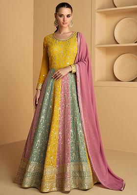 Mustard Embroidered Georgette Kurta Set