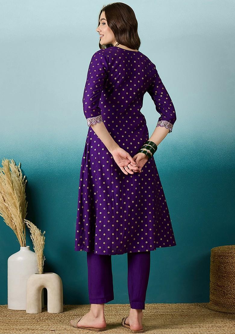 Purple Zari Sequin Embroidered Chinon Kurta Set