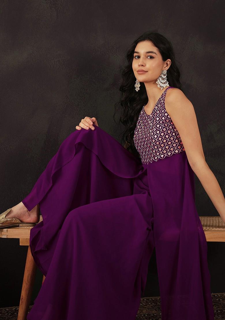 Magenta Zari Embroidered Georgette Kurta Set