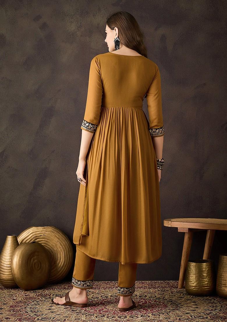 Yellow Zari Embroidered Georgette Kurta Set