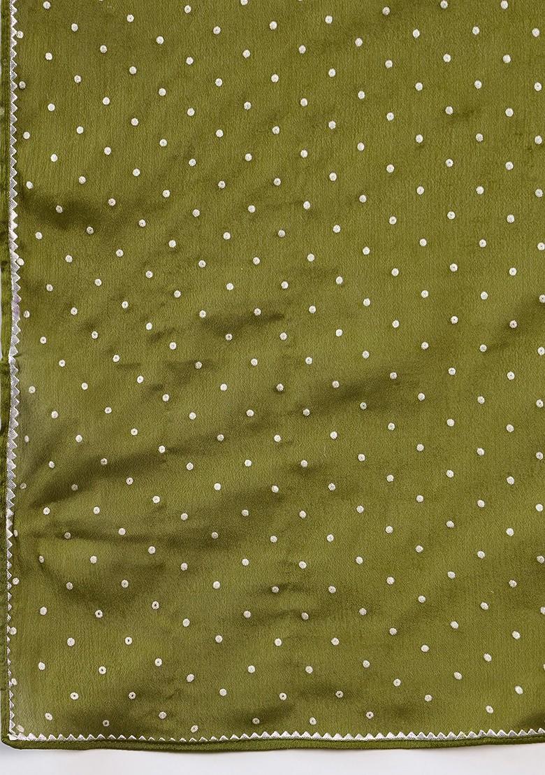 Mehndi Green Zari Sequin Embroidered Chinon Kurta Set