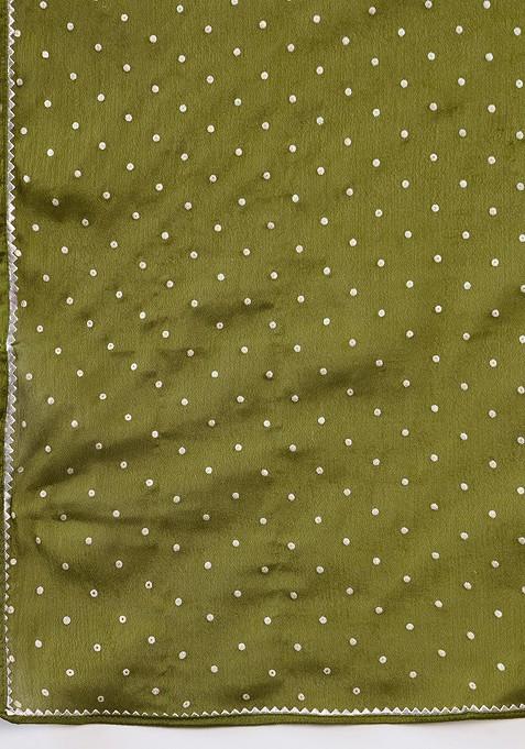 Mehndi Green Zari Sequin Embroidered Chinon Kurta Set