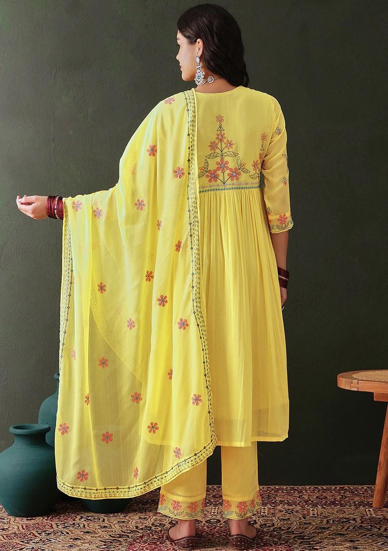Yellow Zari Sequin Embroidered Georgette Kurta Set