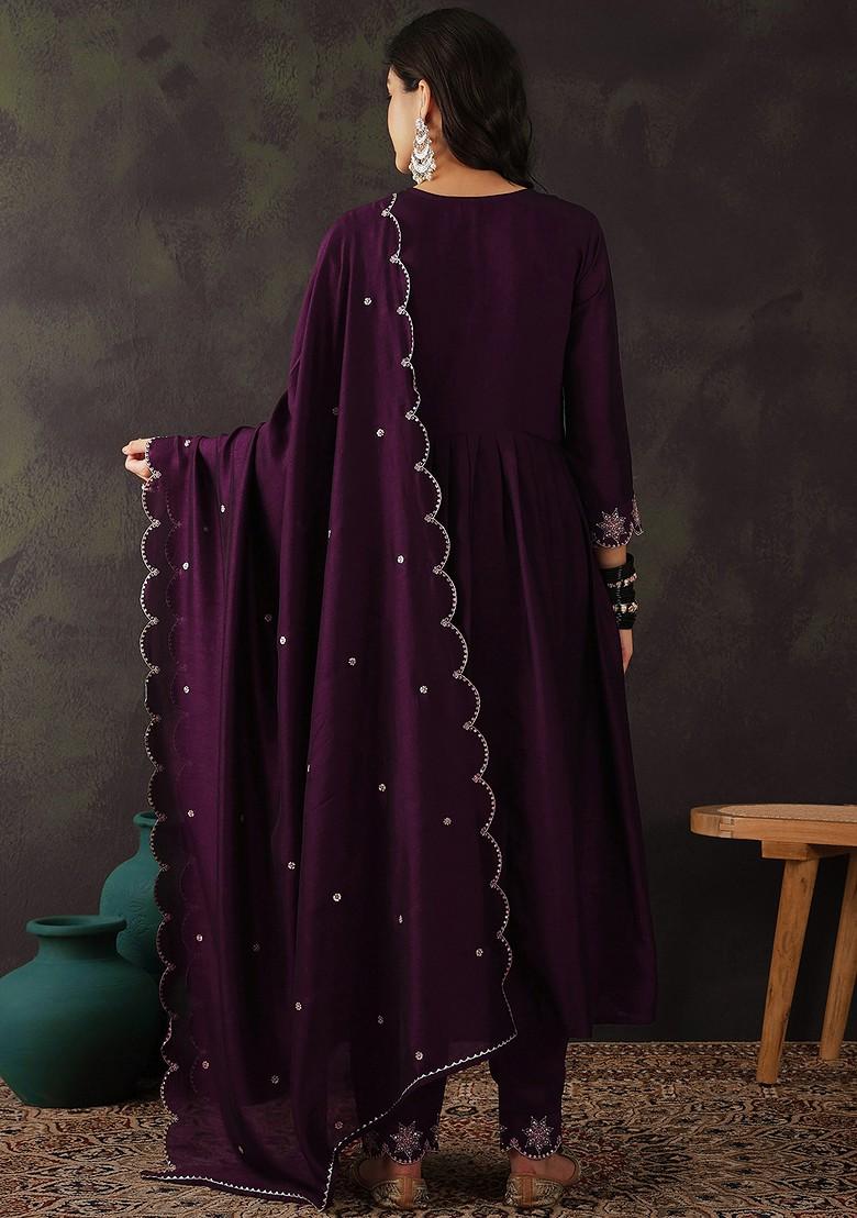 Magenta Zari Sequin Embroidered Vichitra Kurta Set