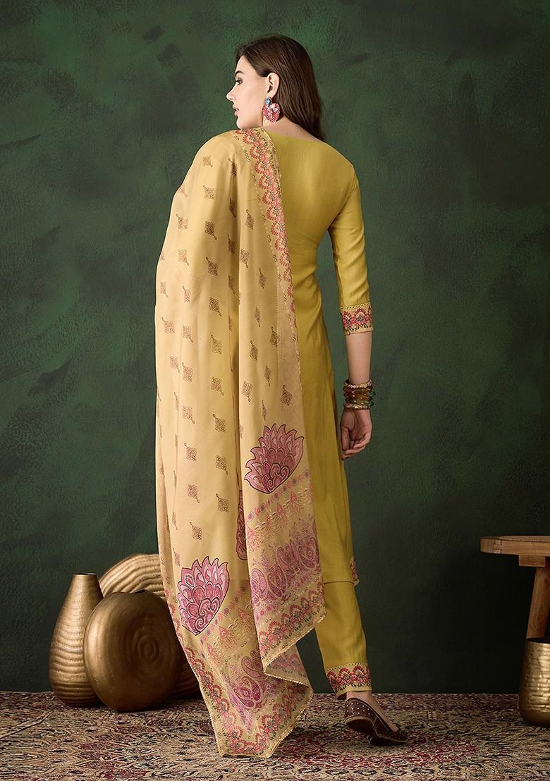 Yellow Zari Sequin Embroidered Cotton Kurta Set