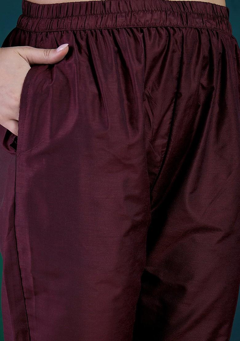 Maroon Thread Embroidered Chanderi Kurta Set - Indya