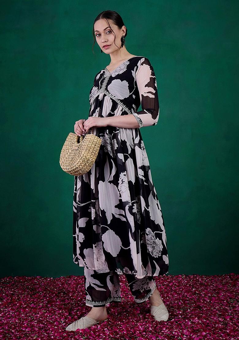 Black Zari Sequin Embroidered Georgette Kurta Set