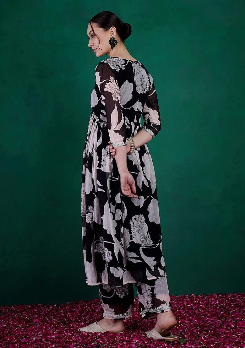 Black Zari Sequin Embroidered Georgette Kurta Set