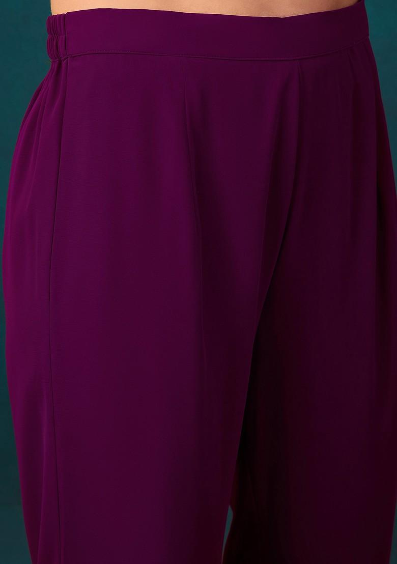 Wine Zari Sequin Embroidered Georgette Kurta Set