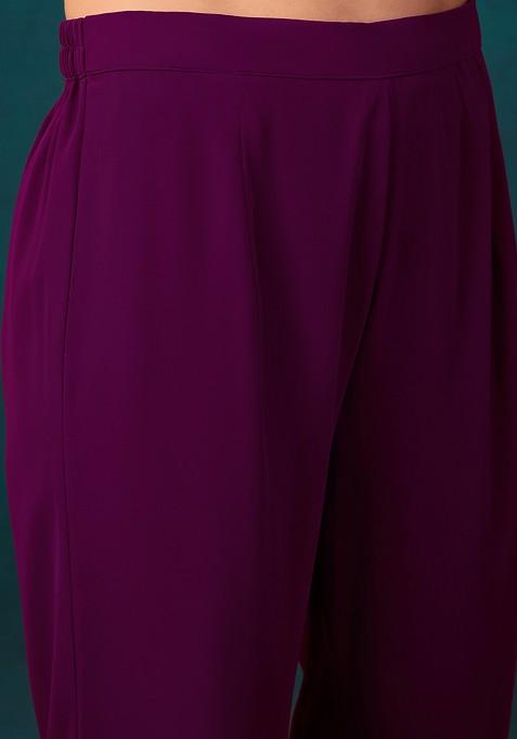 Wine Zari Sequin Embroidered Georgette Kurta Set