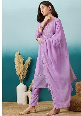 Lavender Zari Sequin Embroidered Georgette Kurta Set