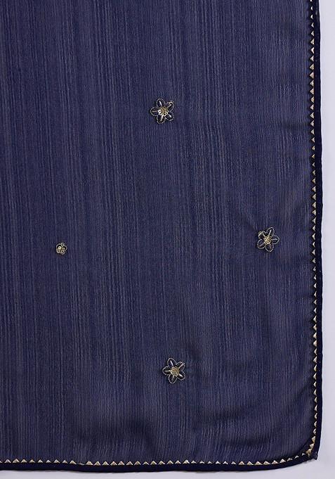Grey Zari Embroidered and Sequins Straight Kurta and Trouser Set