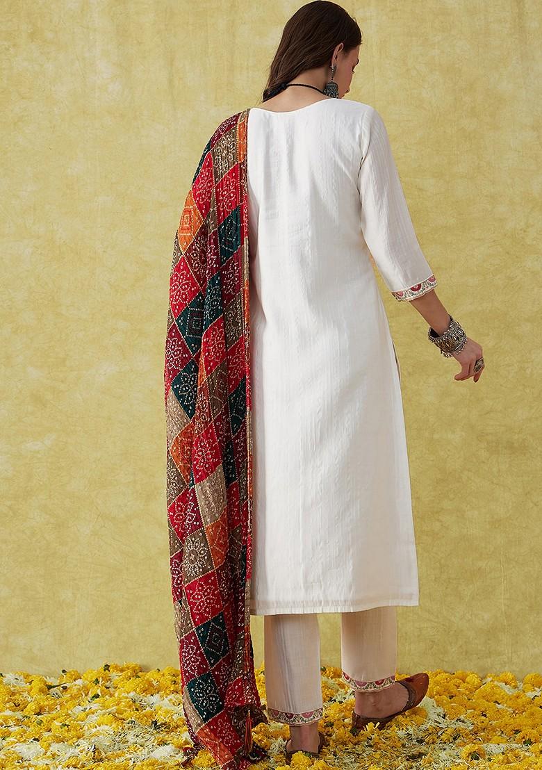 White Sequin Embroidered Silk Blend Kurta Set