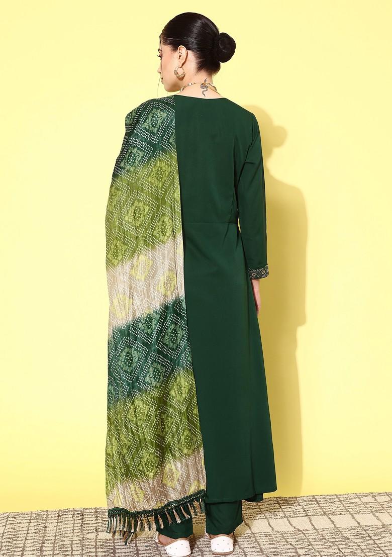 Green Zari Sequin Embroidered Crepe Kurta Set