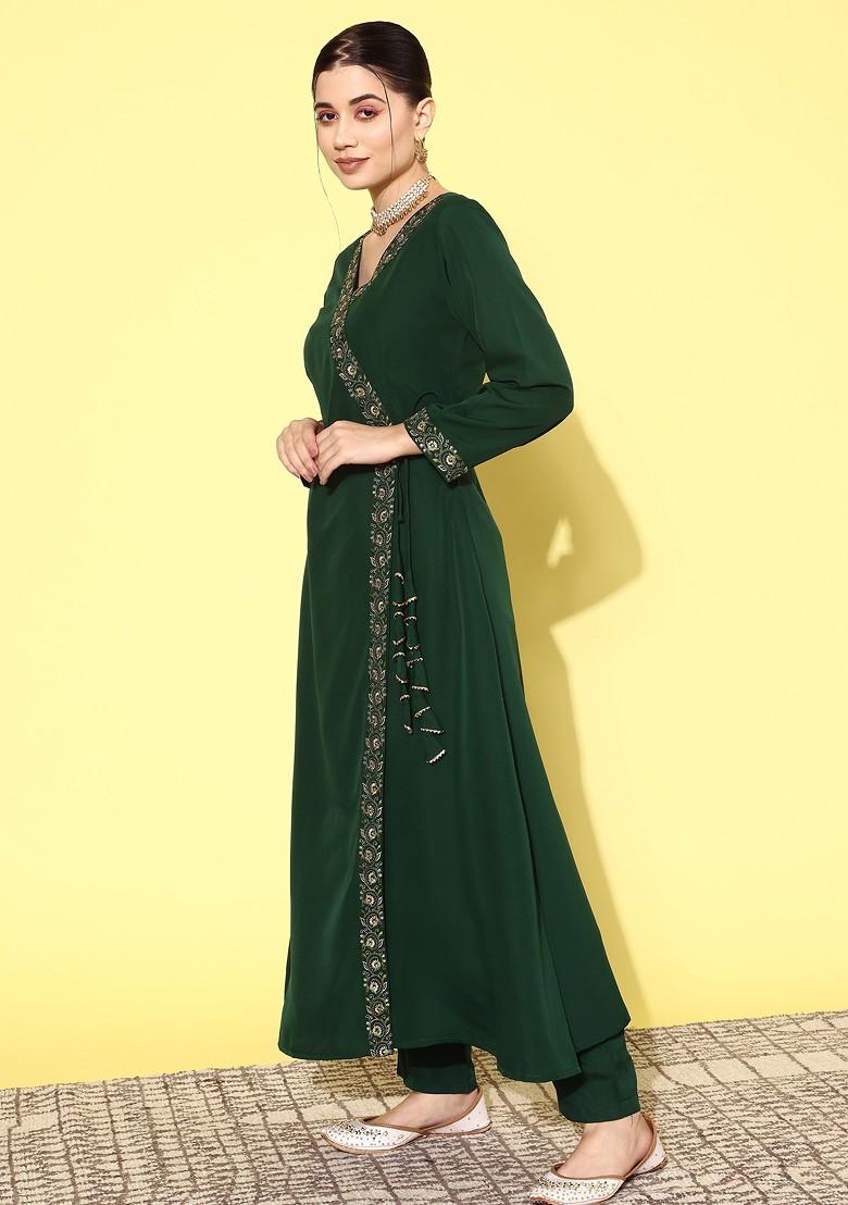 Green Zari Embroidered kurta With Straight Palazzo main image 1