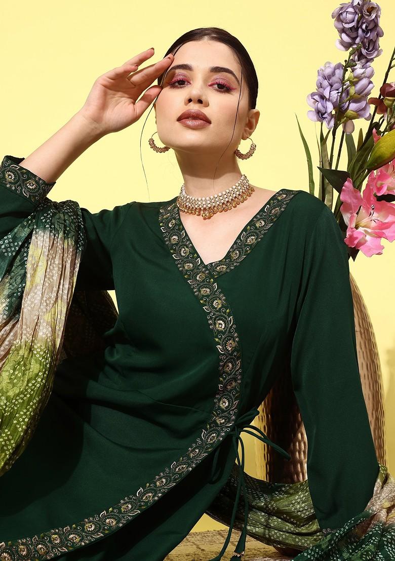 Green Zari Sequin Embroidered Crepe Kurta Set