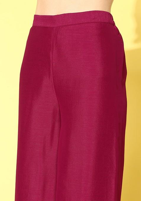 Pink Zari Sequin Embroidered Vichitra Kurta Set