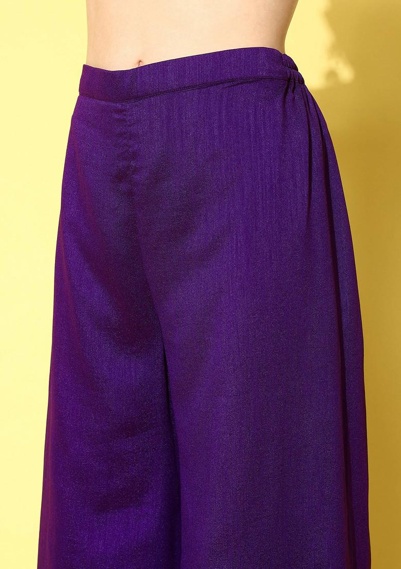 Purple Zari Sequin Embroidered Vichitra Kurta Set