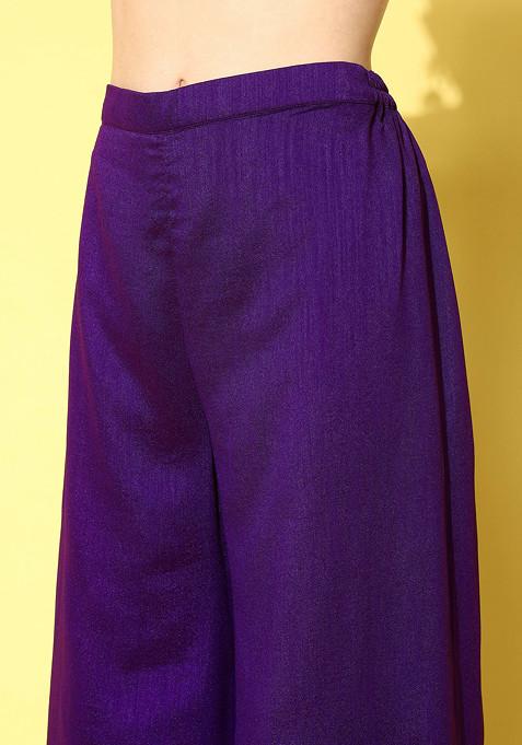 Purple Zari Sequin Embroidered Vichitra Kurta Set