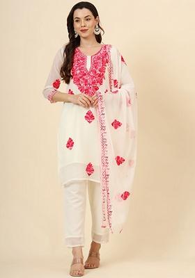 Pink Embroidered Georgette Kurta Set