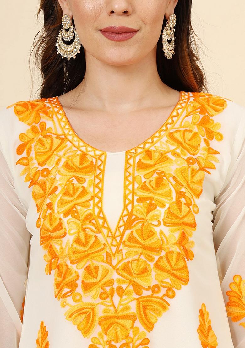 Yellow Embroidered Georgette Kurta Set