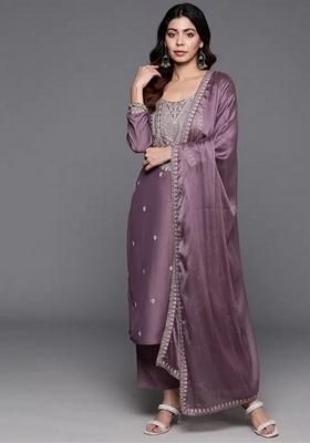 Mauve Embroidered Viscose Kurta Set
