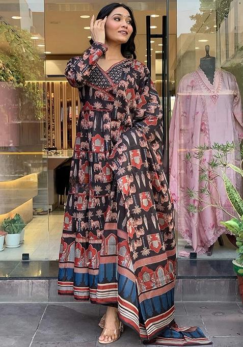 Black Embroidered Cotton Kurta Set