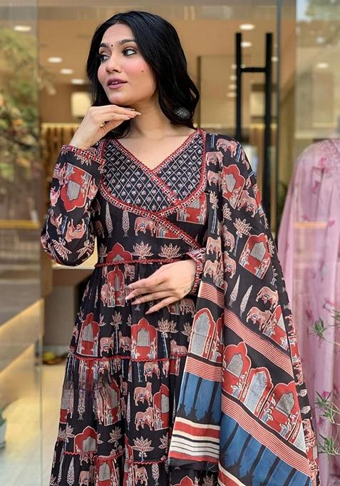 Black Embroidered Cotton Kurta Set