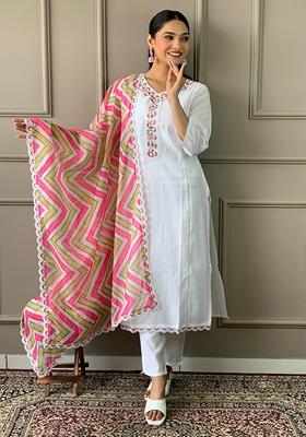 White Embroidered Chanderi Kurta Set
