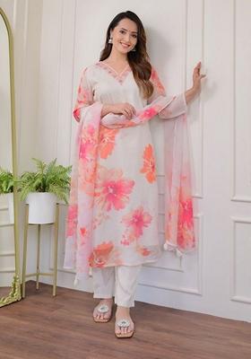 White Embroidered Organza Kurta Set