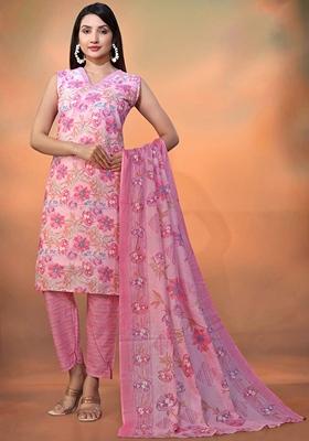 Pink Printed Cotton Kurta Set