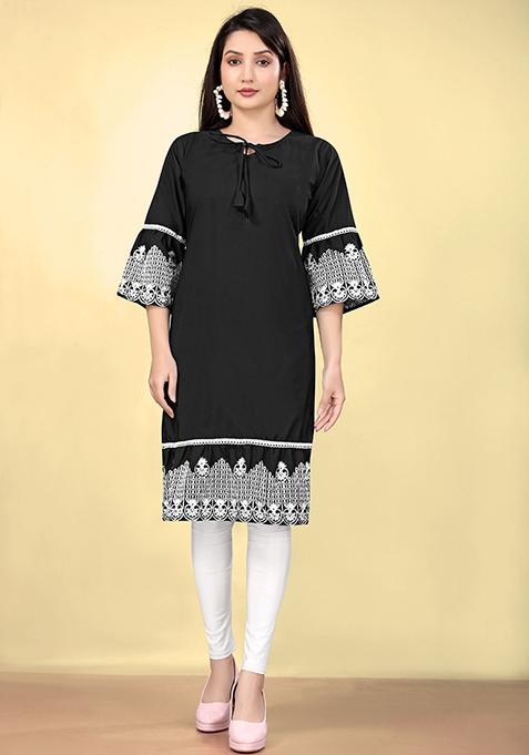 Black Embroidered Cotton Kurta