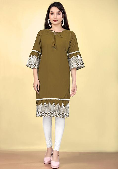 Green Embroidered Cotton Kurta