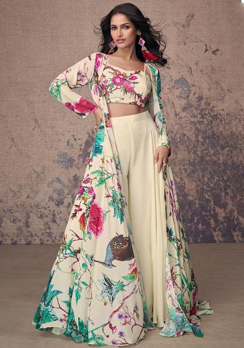 White Floral Print Crepe Co Ord Set