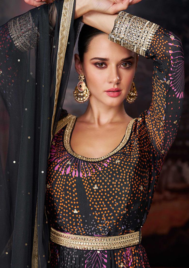 Black Sequin Embroidered Georgette Kurta Set