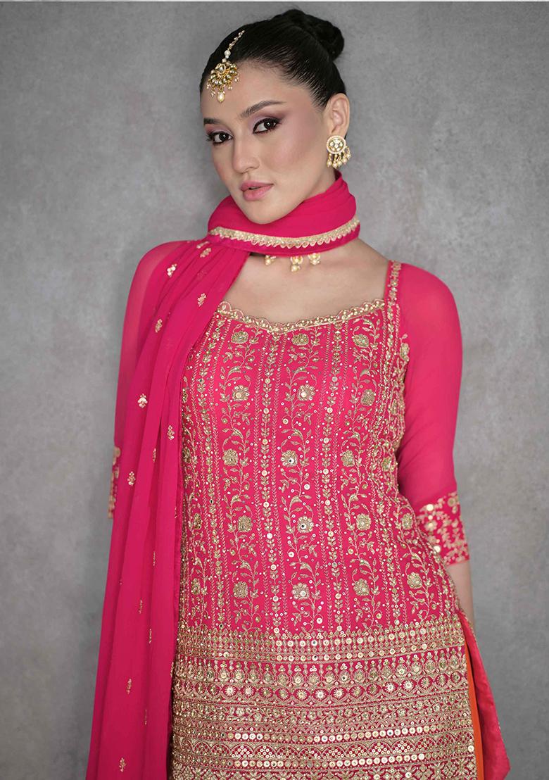 Pink Sequin Embroidered Georgette Kurta Set