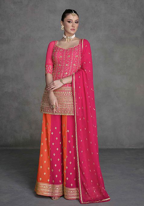 Pink Sequin Embroidered Georgette Kurta Set