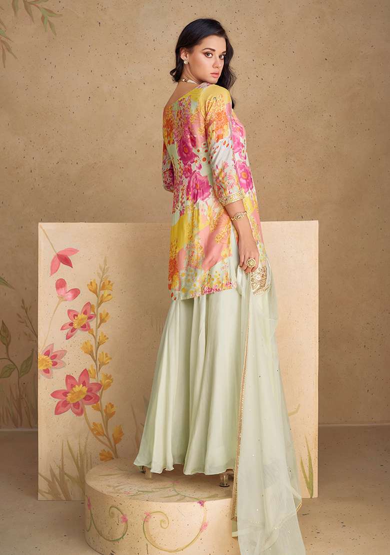 White Embroidered Chinon Pakistani Suit Set - Indya