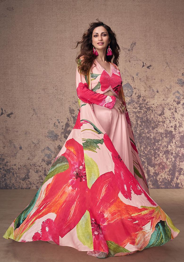 Pink Sequin Embroidered Crepe Silk Kurta Set