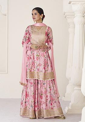 Pink Sequin Embroidered Organza Silk Kurta Set