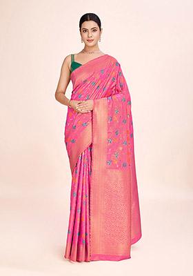 Light Pink Zari Woven Tissue Saree Set