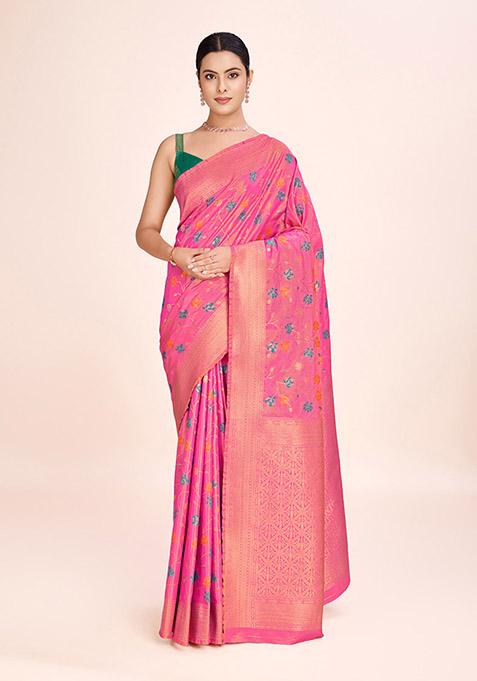 Light Pink Zari Woven Tissue Saree Set