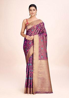 Light Brown Zari Woven Tissue Saree Set