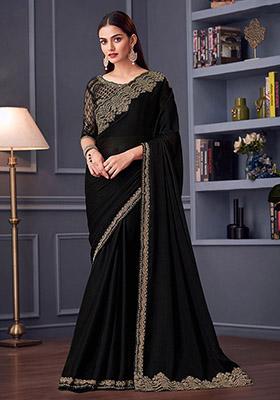 Black Embroidered Chiffon Saree Set