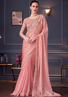 Peach Embroidered Chiffon Saree Set