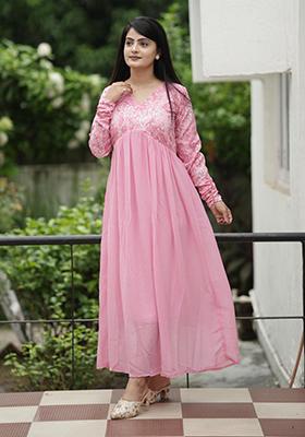 Pink Woven Crepe Georgette Kurta